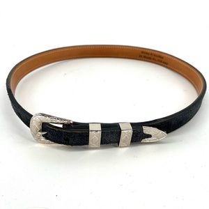 Flying E Leather Western Style Black Suede Belt Silver Buckle Thin Skinny 32